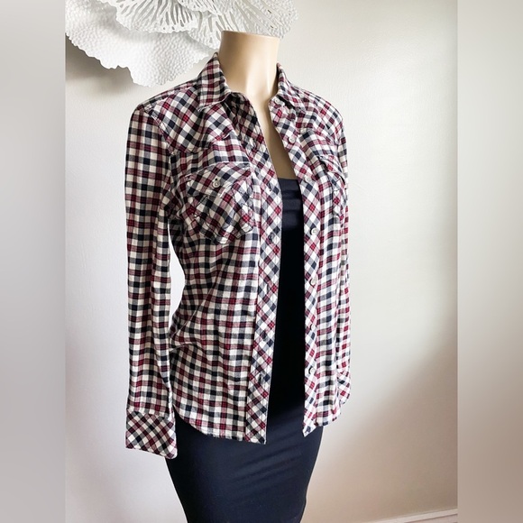 True Religion Red Gingham Plaid Checker Button Down Shirt Long Sleeves Western S - Picture 3 of 9